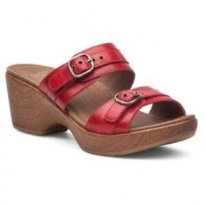 Dansko Jessie Slide Sandals Leather Double Strap Clog Red Slip On Scandi Girl